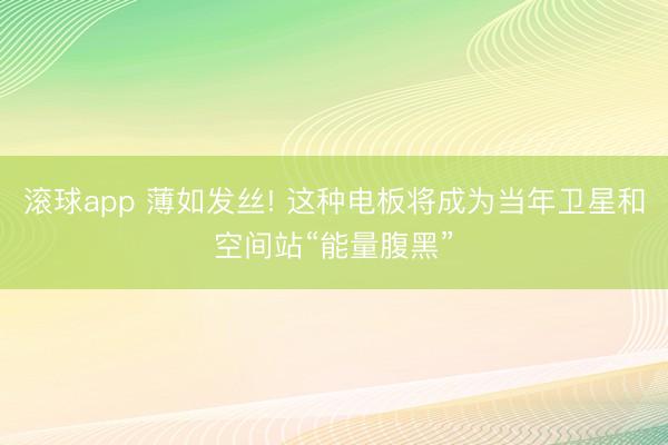 滚球app 薄如发丝! 这种电板将成为当年卫星和空间站“能量腹黑”
