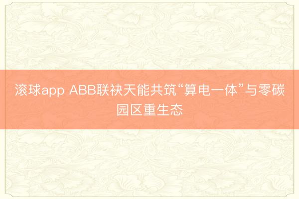 滚球app ABB联袂天能共筑“算电一体”与零碳园区重生态