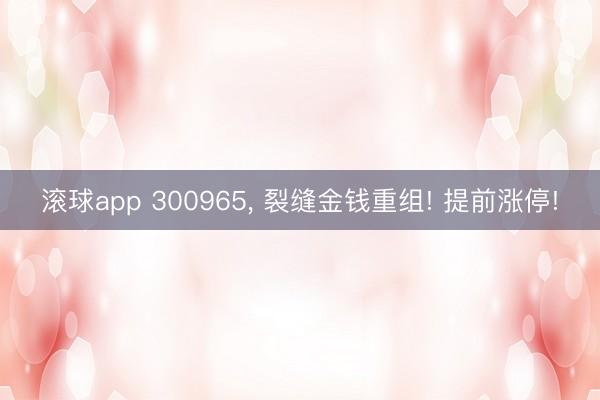 滚球app 300965， 裂缝金钱重组! 提前涨停!