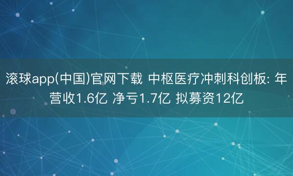 滚球app(中国)官网下载 中枢医疗冲刺科创板: 年营收1.6亿 净亏1.7亿 拟募资12亿