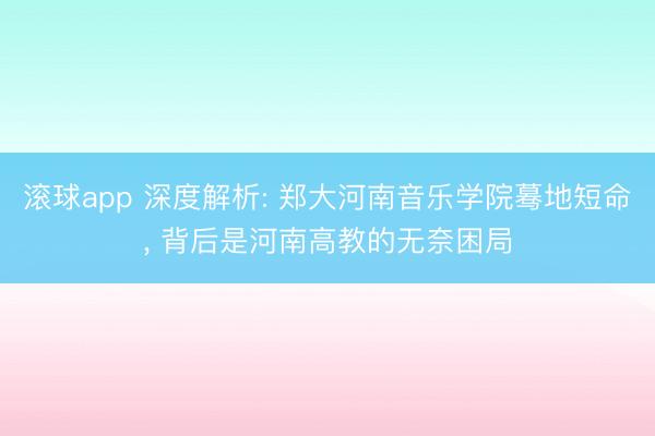 滚球app 深度解析: 郑大河南音乐学院蓦地短命， 背后是河南高教的无奈困局