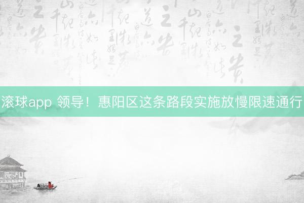 滚球app 领导！惠阳区这条路段实施放慢限速通行